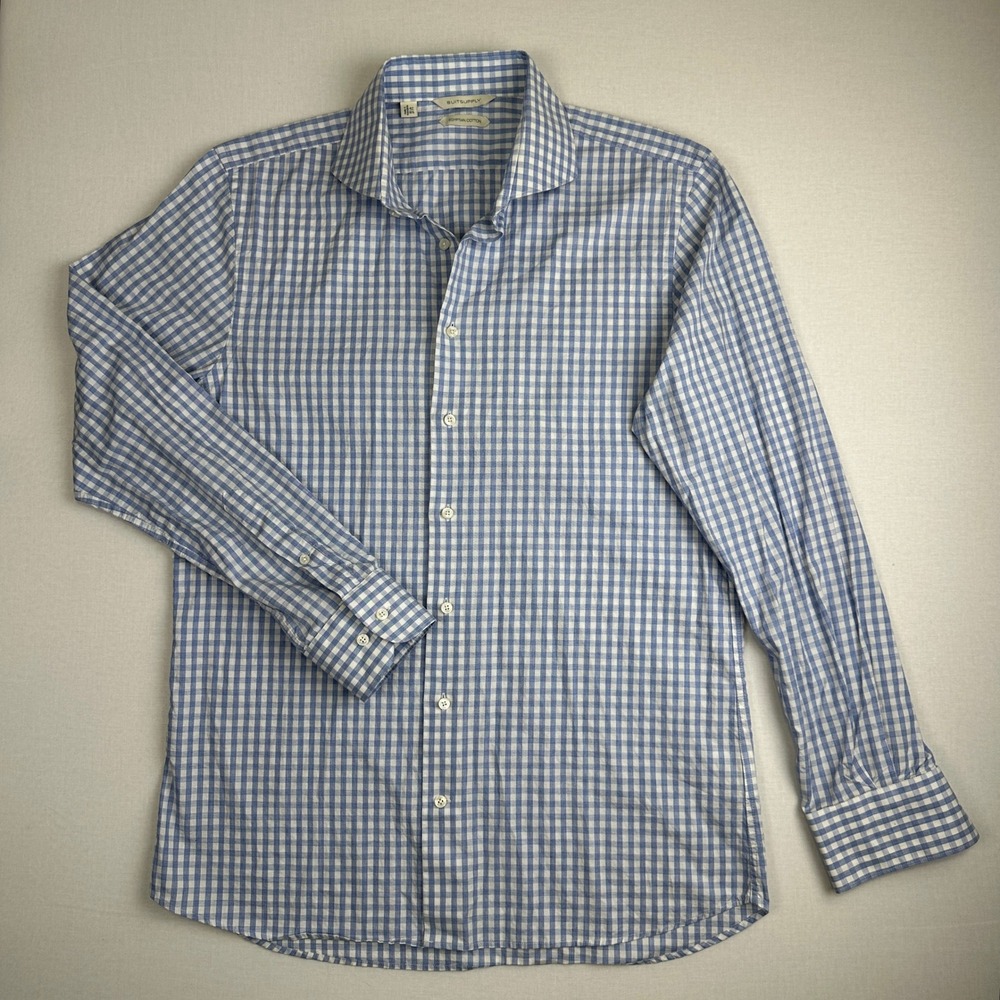 Suitsupply Egyptian Cotton Dress‎ Shirt Blue White Check Men 16.5 42